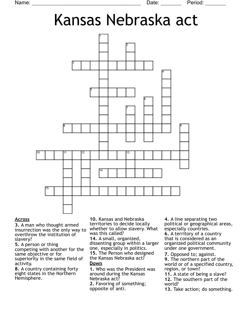 Kansas Nebraska act Crossword