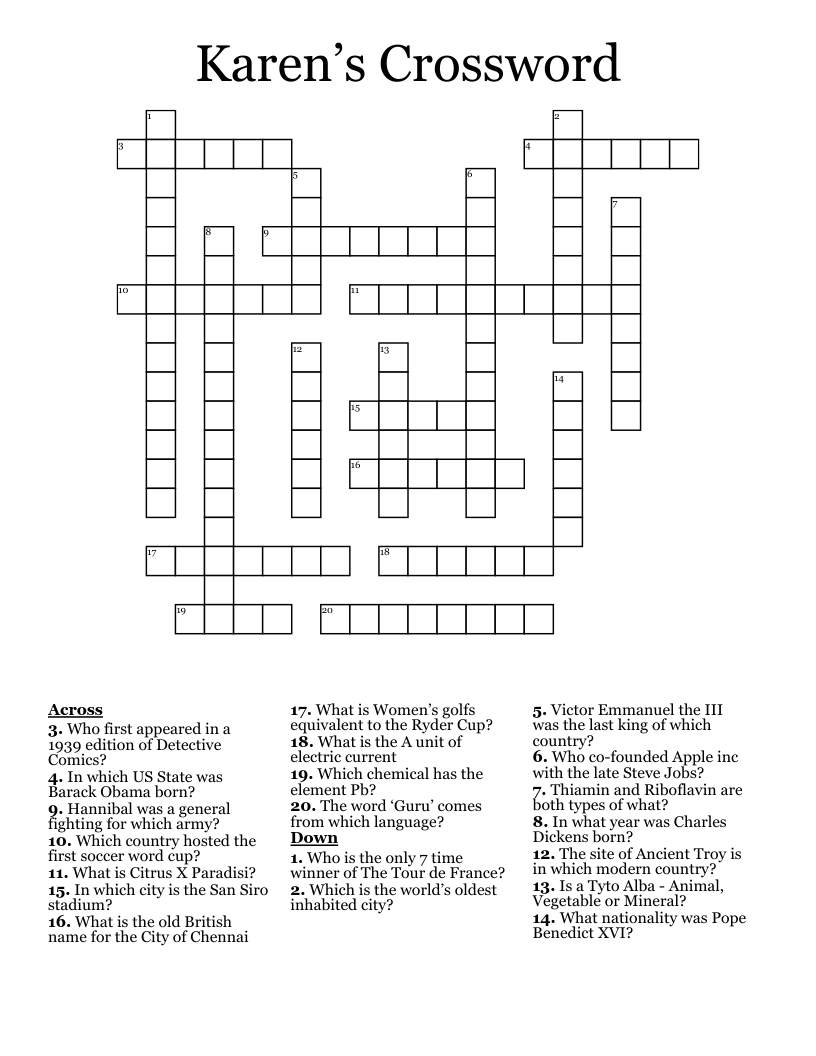 Karen’s Crossword 