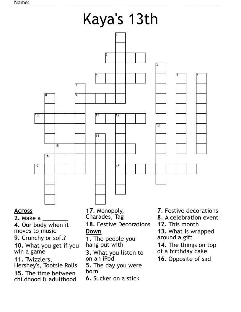 Kaya's 13th Crossword