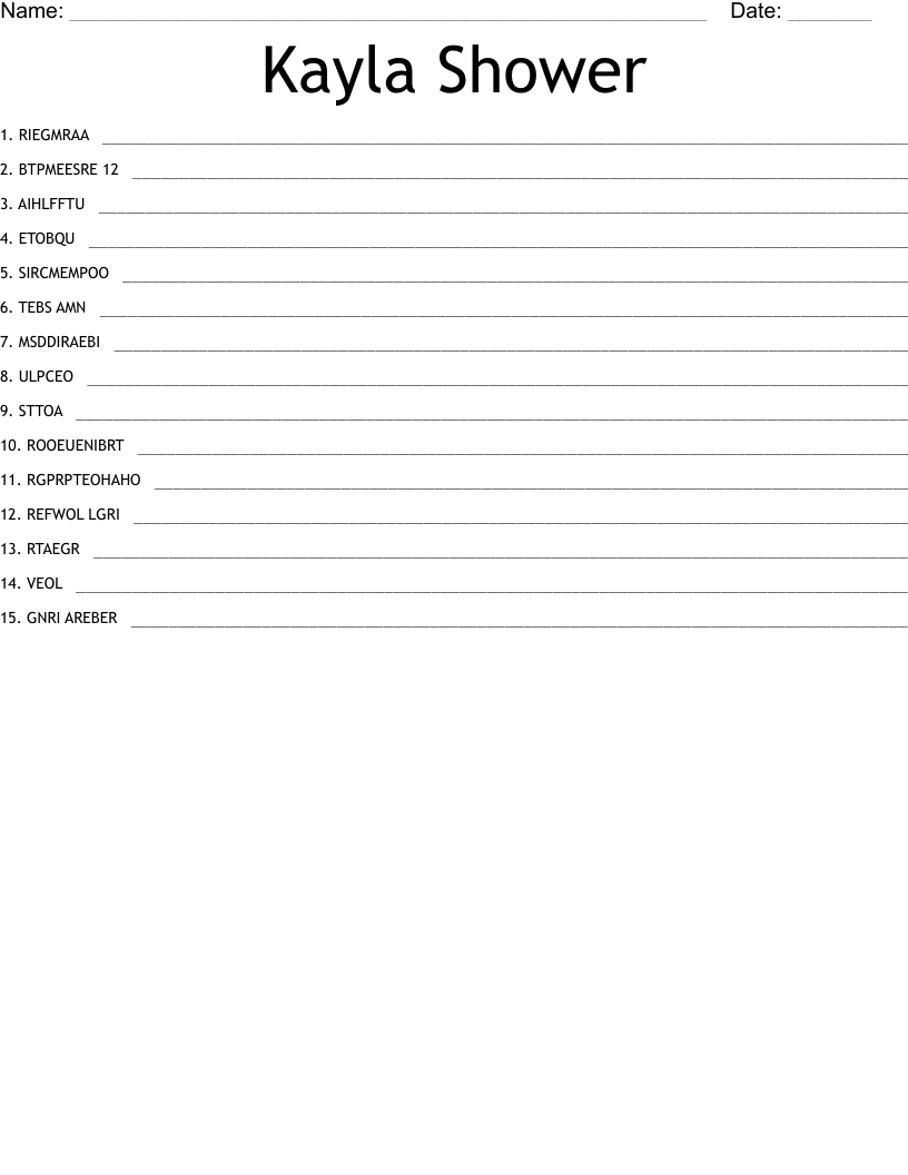 Kayla Shower Word Scramble