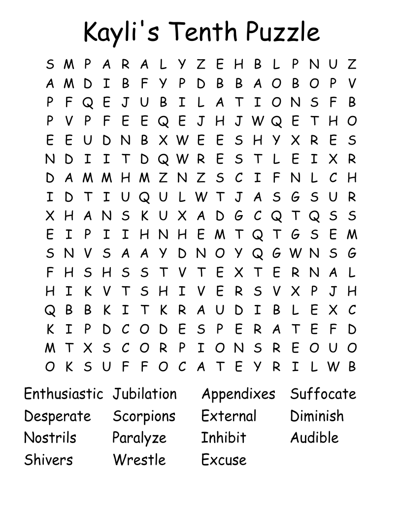 Kayli's Tenth Puzzle Word Search