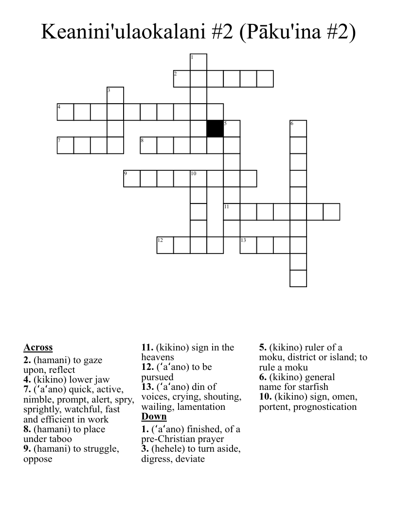 Keanini'ulaokalani #2 (Pāku'ina #2) Crossword
