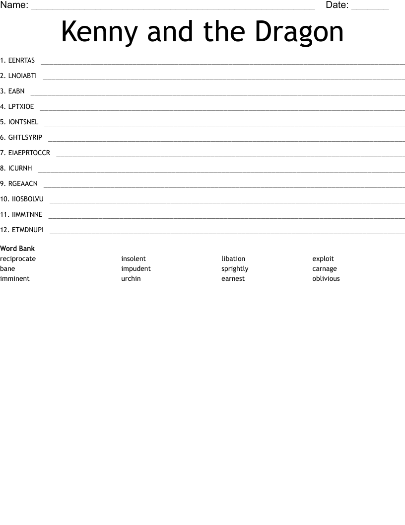 Kenny and the Dragon Word Scramble