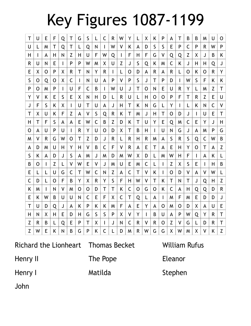 Key Figures 1087-1199 Word Search