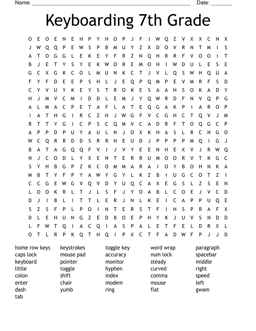 Keyboarding 7th Grade Word Search WordMint
