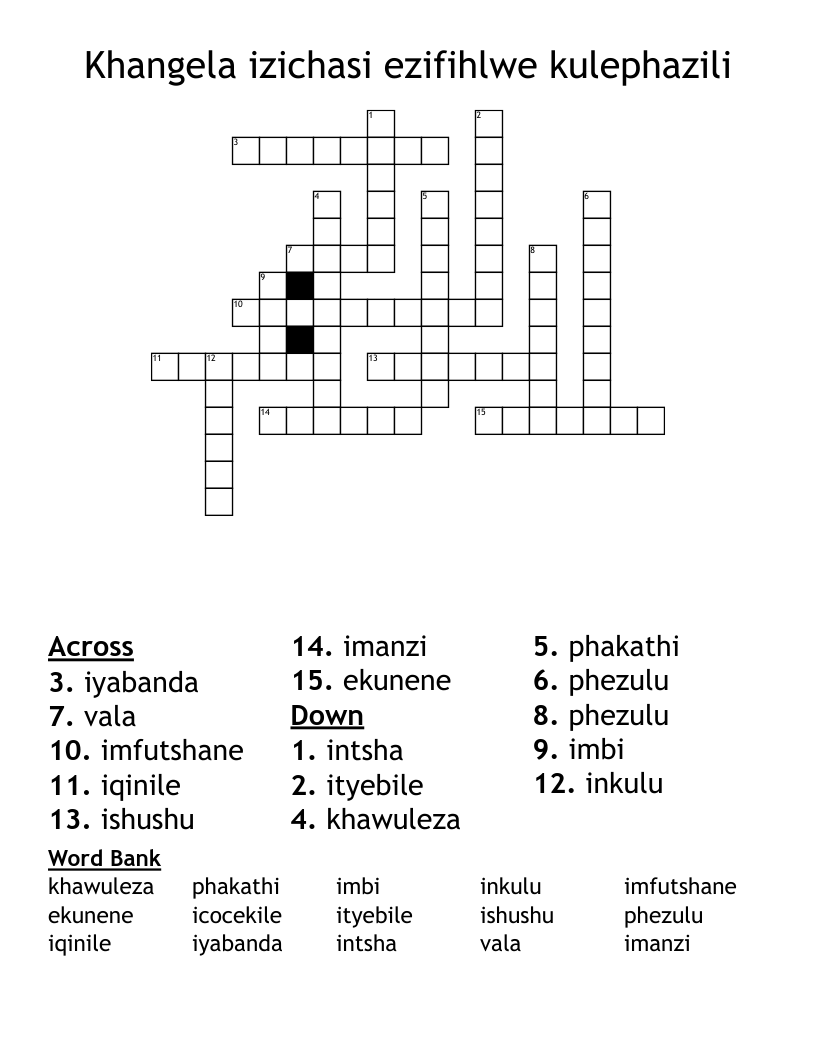 Khangela izichasi ezifihlwe kulephazili Crossword