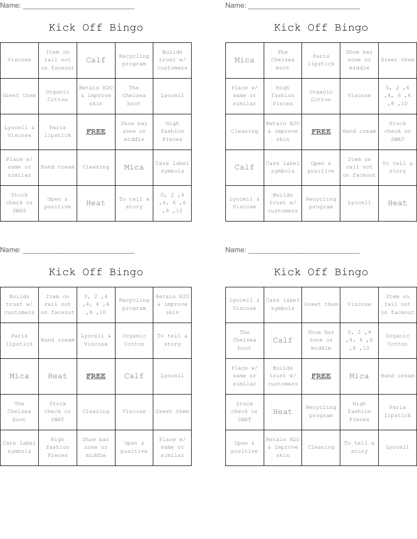 Kick Off Bingo WordMint