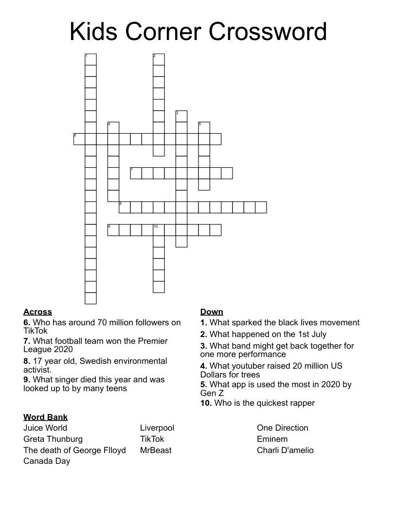 Kids Corner Crossword