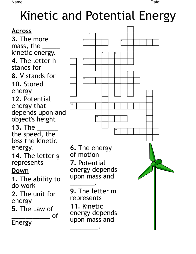 Potential and Kinetic Energy Crossword - WordMint With Regard To Potential Versus Kinetic Energy Worksheet