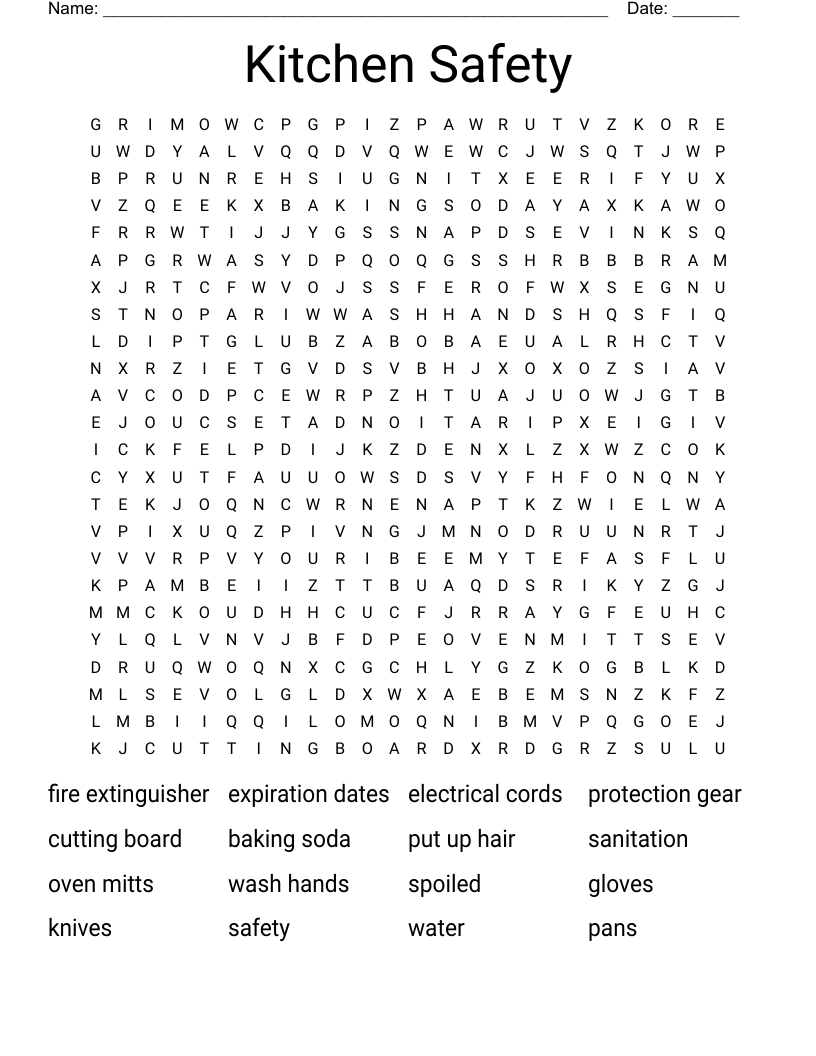 Kitchen Safety Word Search WordMint