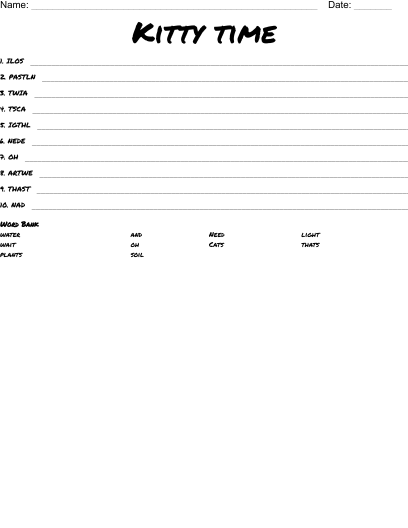 Kitty time Word Scramble WordMint