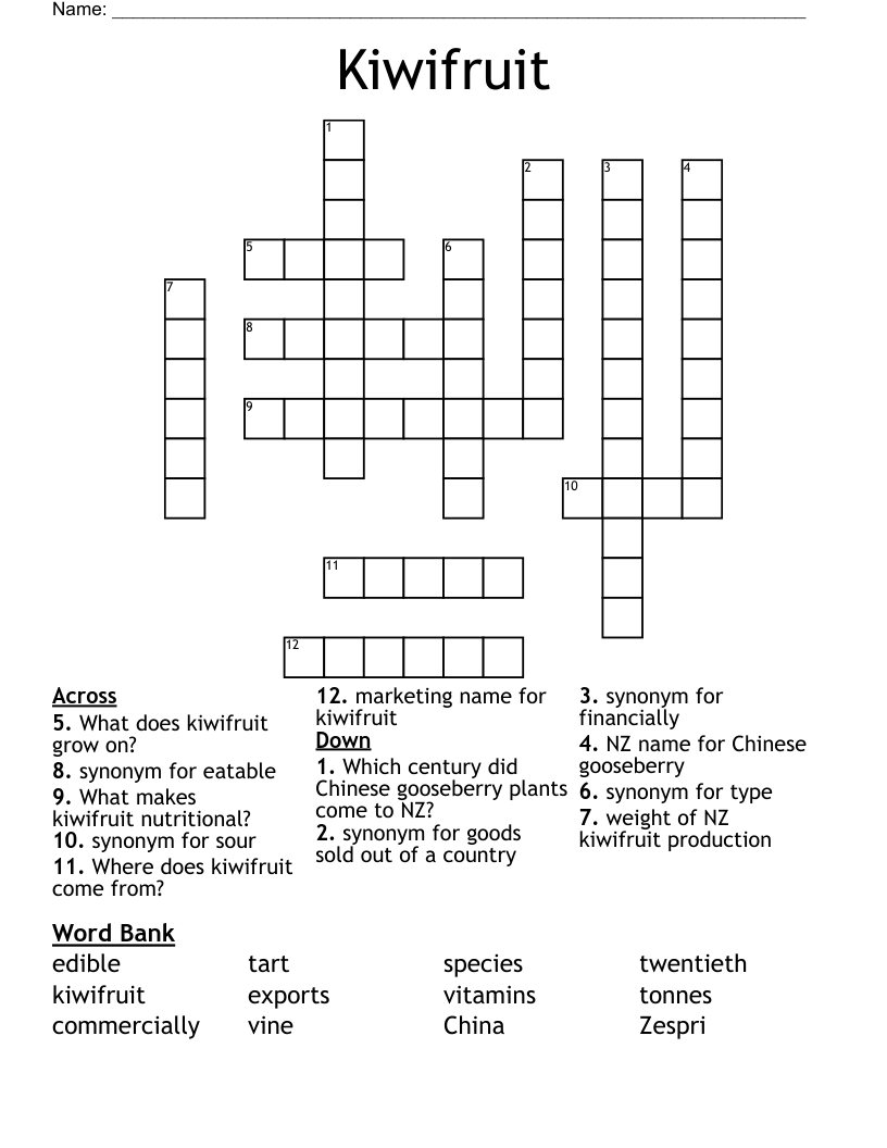 Kiwifruit Crossword