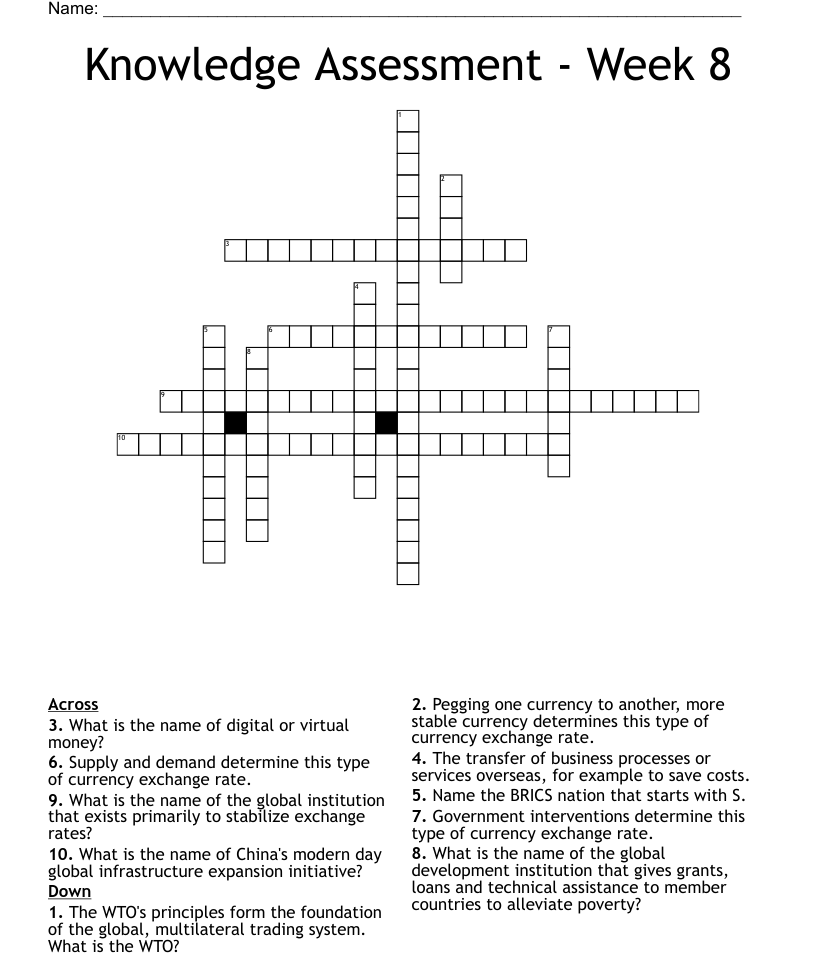 Currencies & Foreign Exchange Crosswords, Word Searches, Bingo Cards