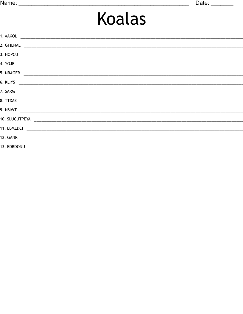 Koalas Word Scramble