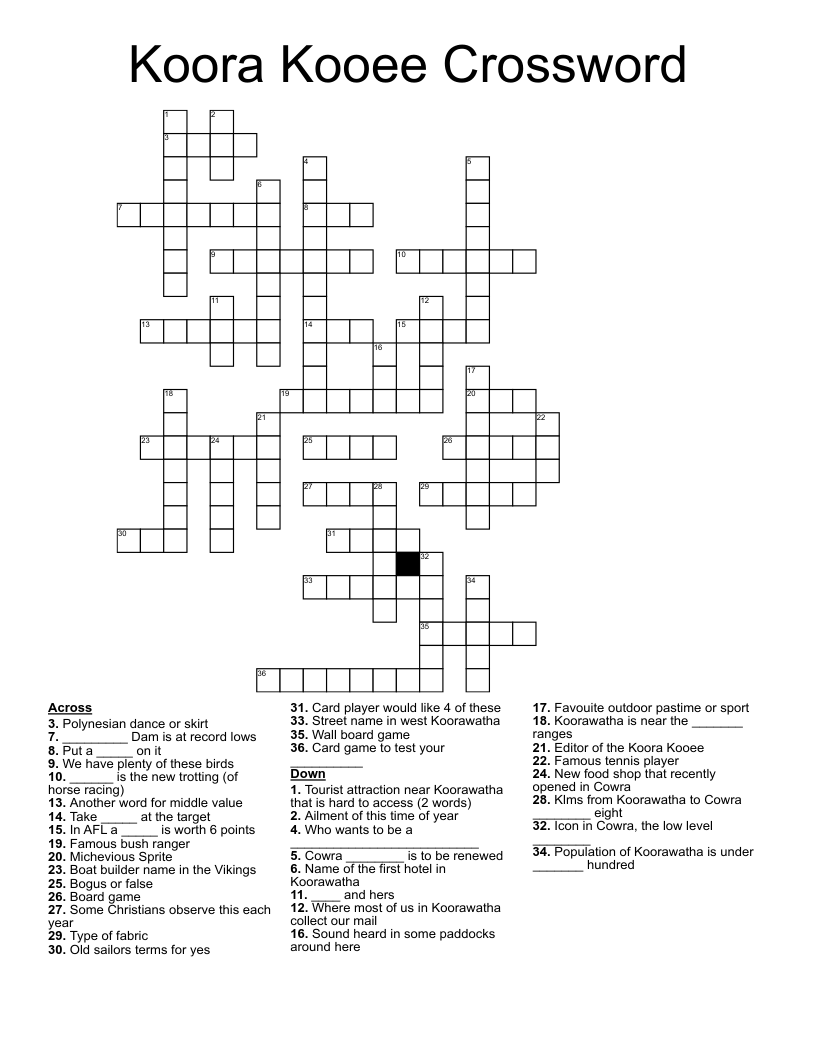 Koora Kooee Crossword