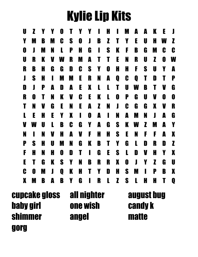 Kylie Lip Kits Word Search