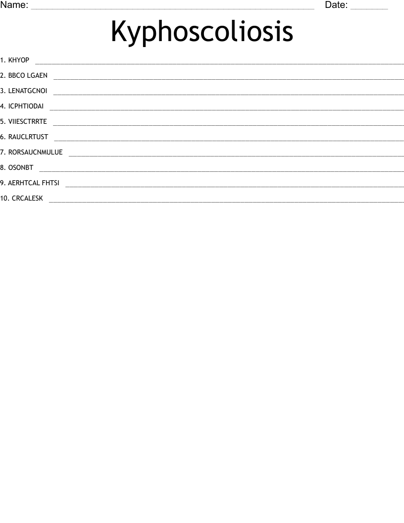 Kyphoscoliosis Word Scramble