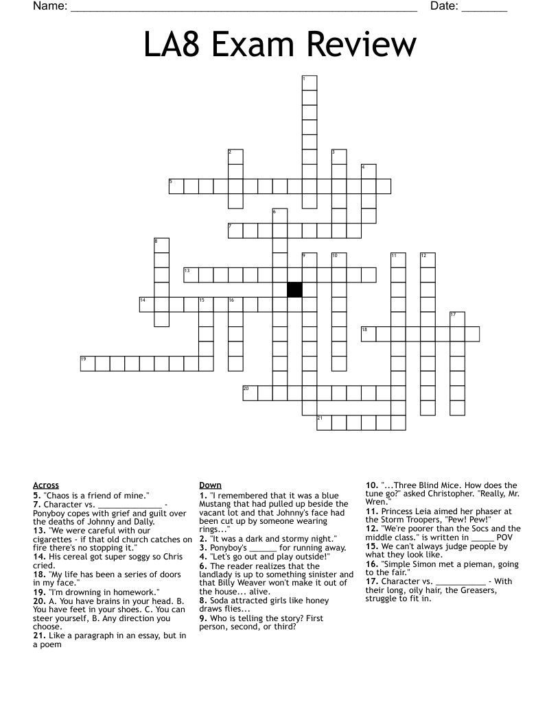LA8 Exam Review Crossword