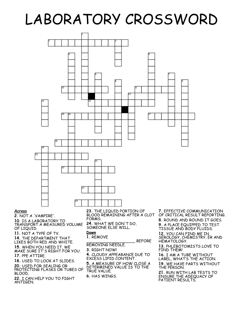 Laboratory Professionals Week Crossword Wordmint Laboratory 