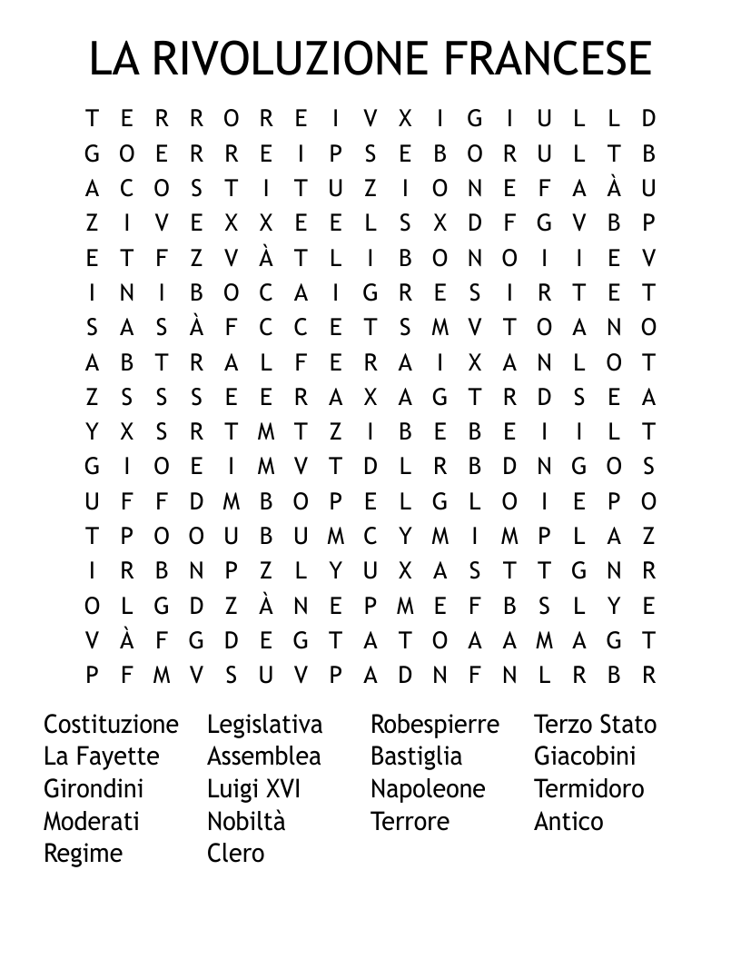 LA RIVOLUZIONE FRANCESE Word Search