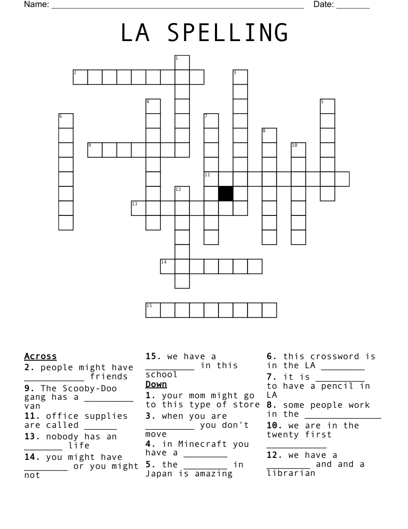 LA SPELLING Crossword - WordMint