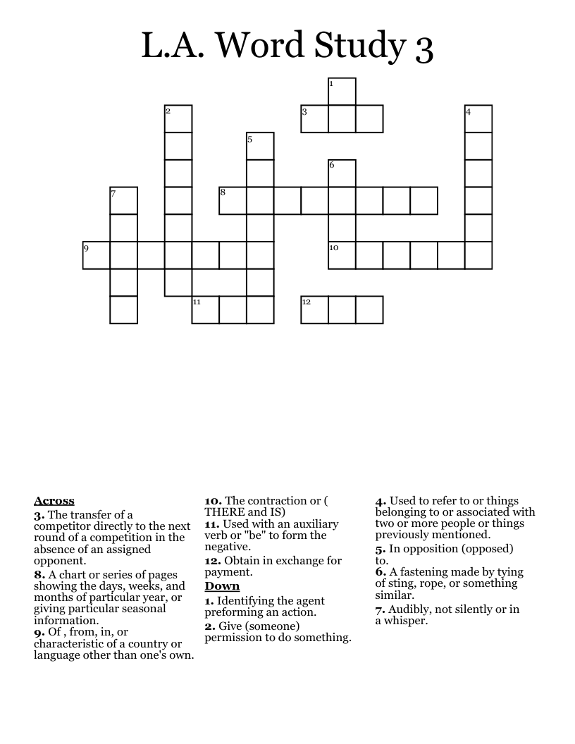 L.A. Word Study 3 Crossword