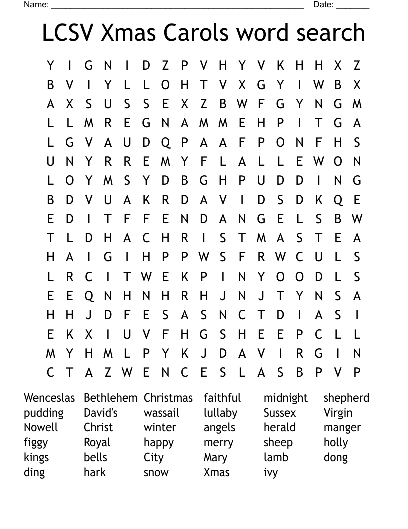 LCSV Xmas Carols word search