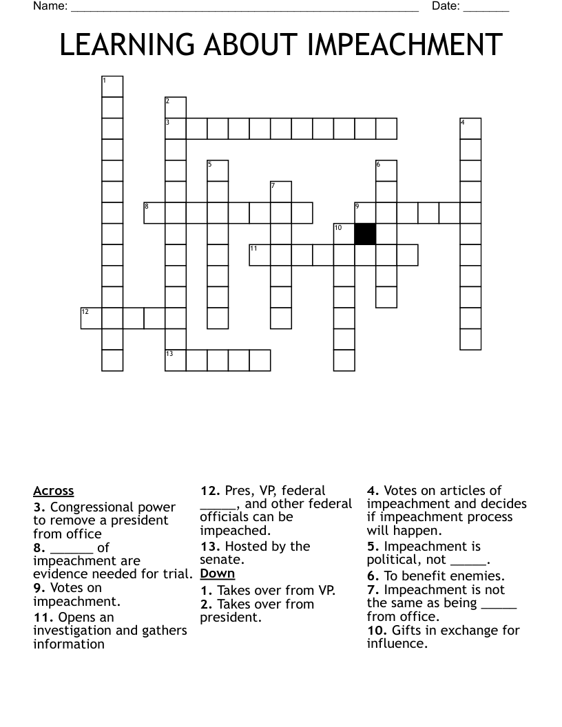 LEARNING ABOUT IMPEACHMENT Crossword