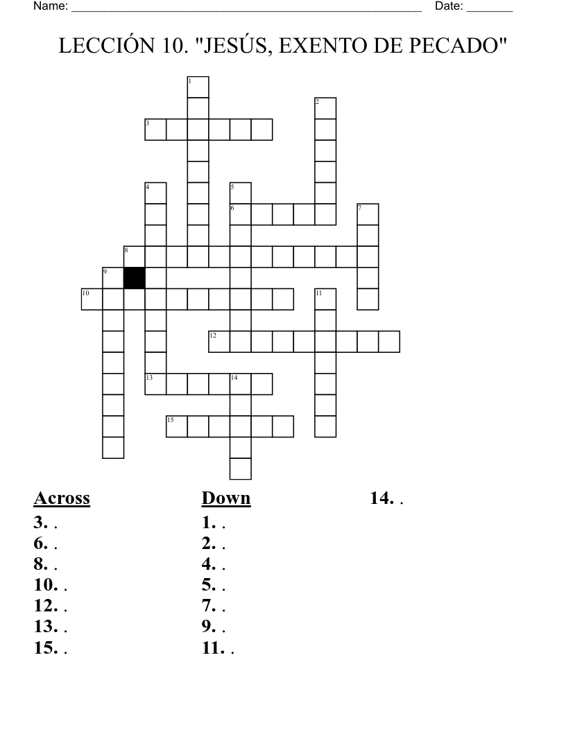 LECCIÓN 10. "JESÚS, EXENTO DE PECADO" Crossword