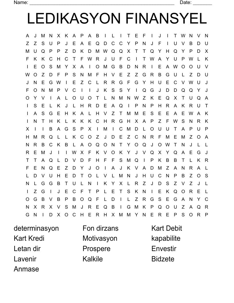 LEDIKASYON FINANSYEL Word Search