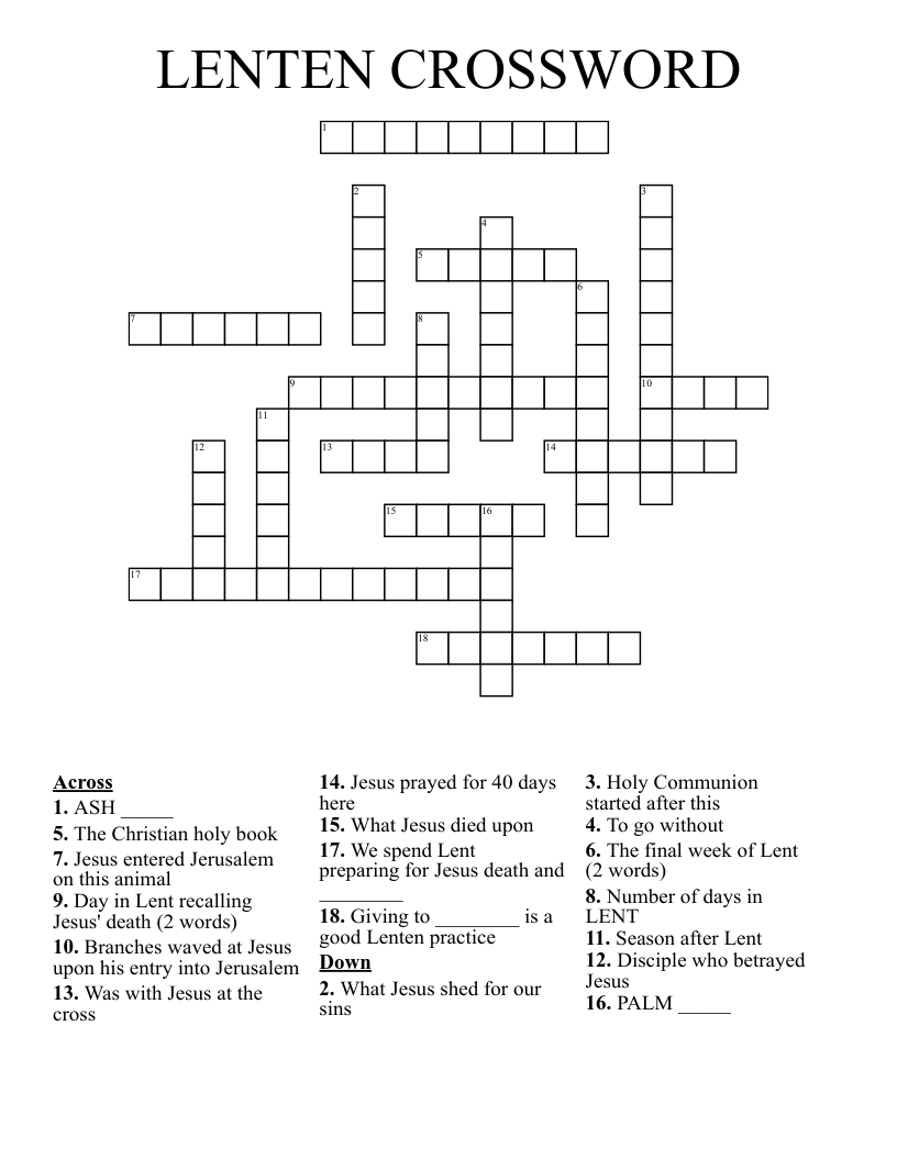 LENTEN CROSSWORD WordMint LENTEN CROSSWORD WordMint
