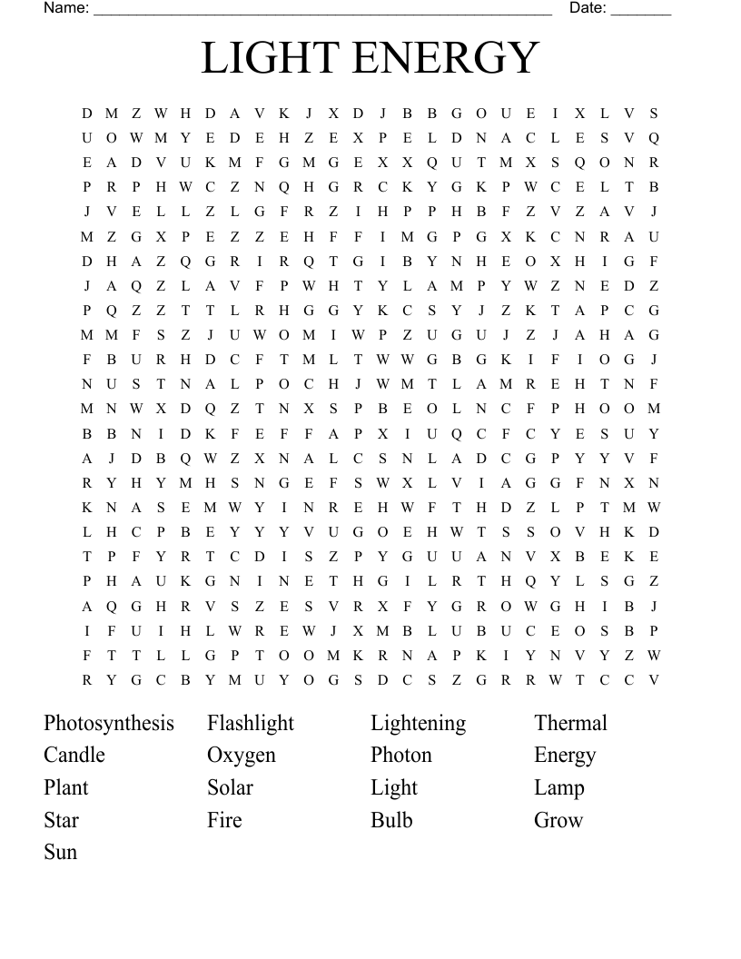 LIGHT ENERGY Word Search