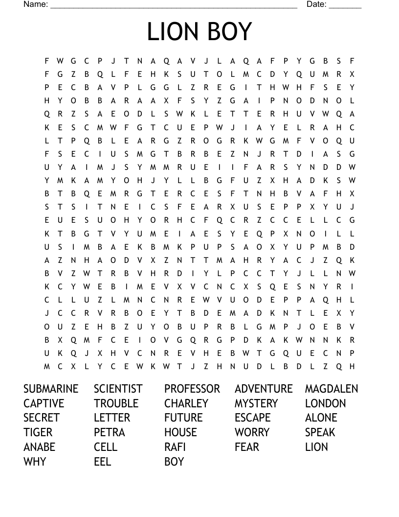LION BOY Word Search