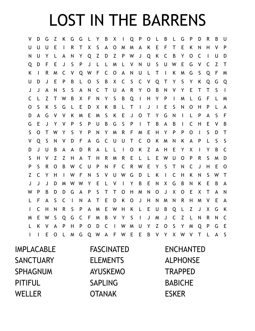 LOST IN THE BARRENS Word Search