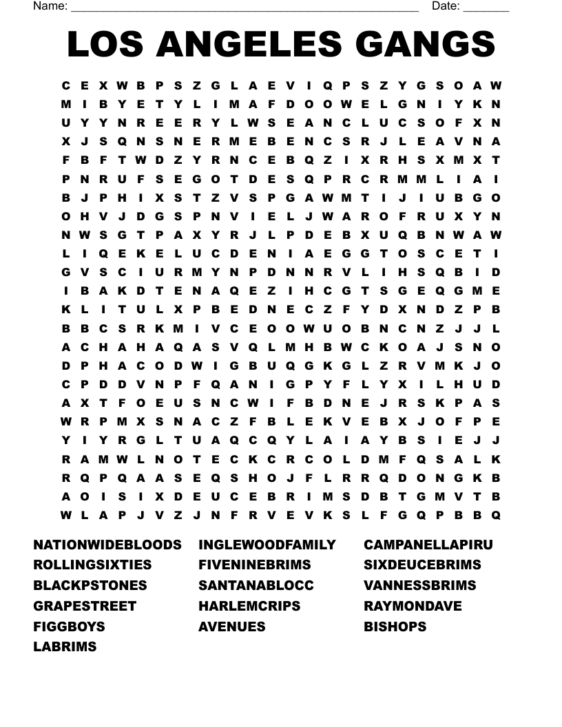 LOS ANGELES GANGS Word Search