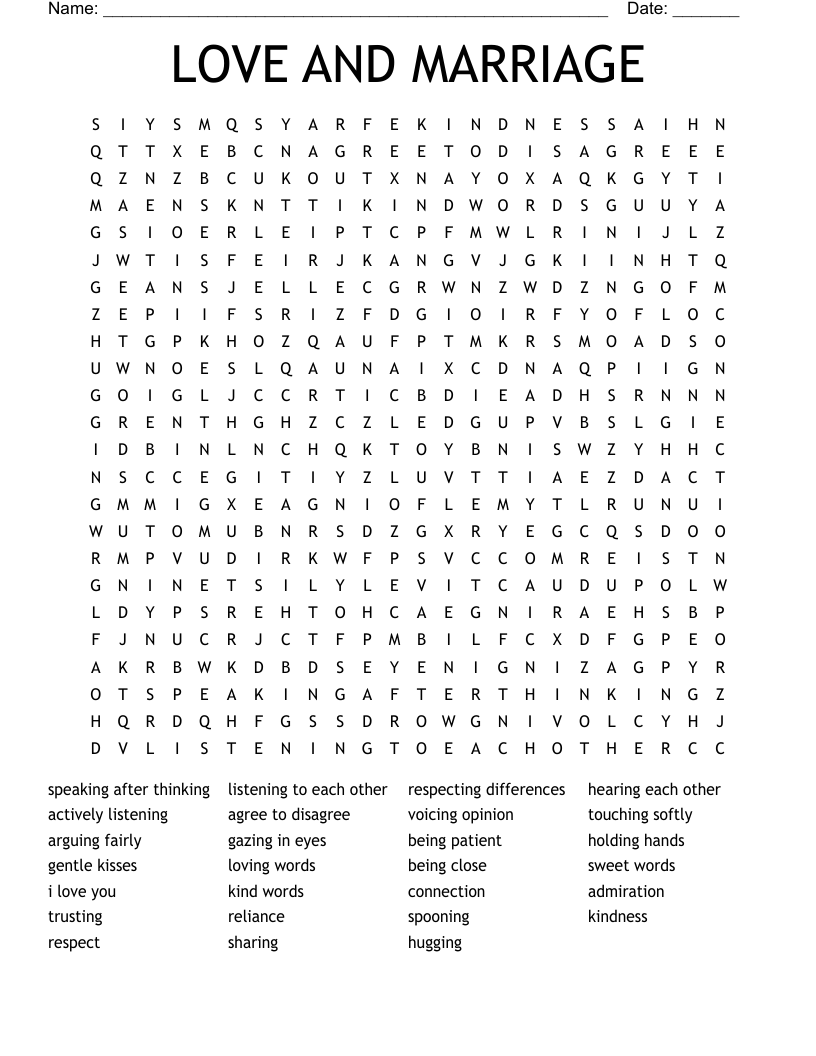 LOVE AND MARRIAGE Word Search