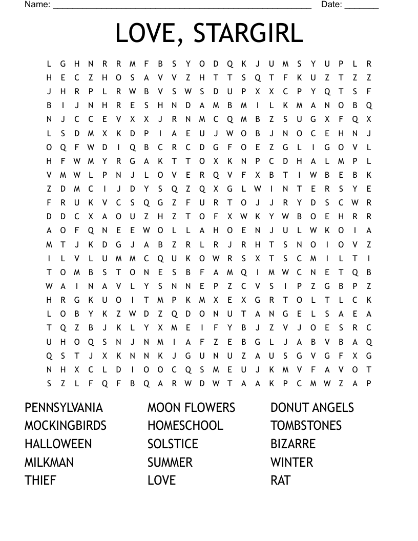 LOVE, STARGIRL Word Search