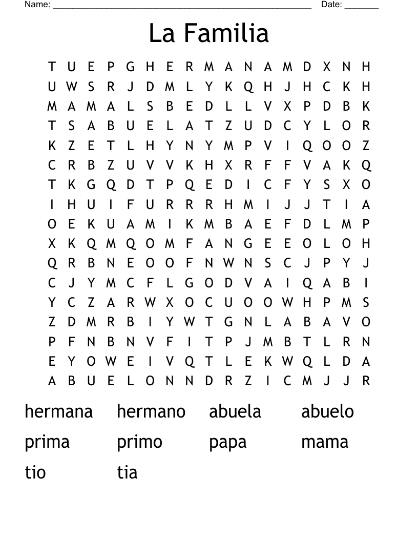 La Familia Word Search