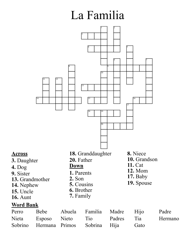 La Familia Crossword WordMint