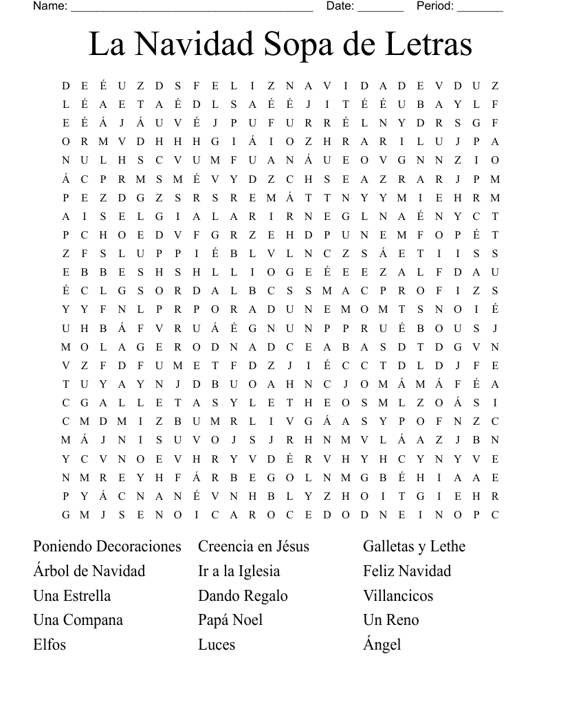 Sopa De Letras Feliz Navidad