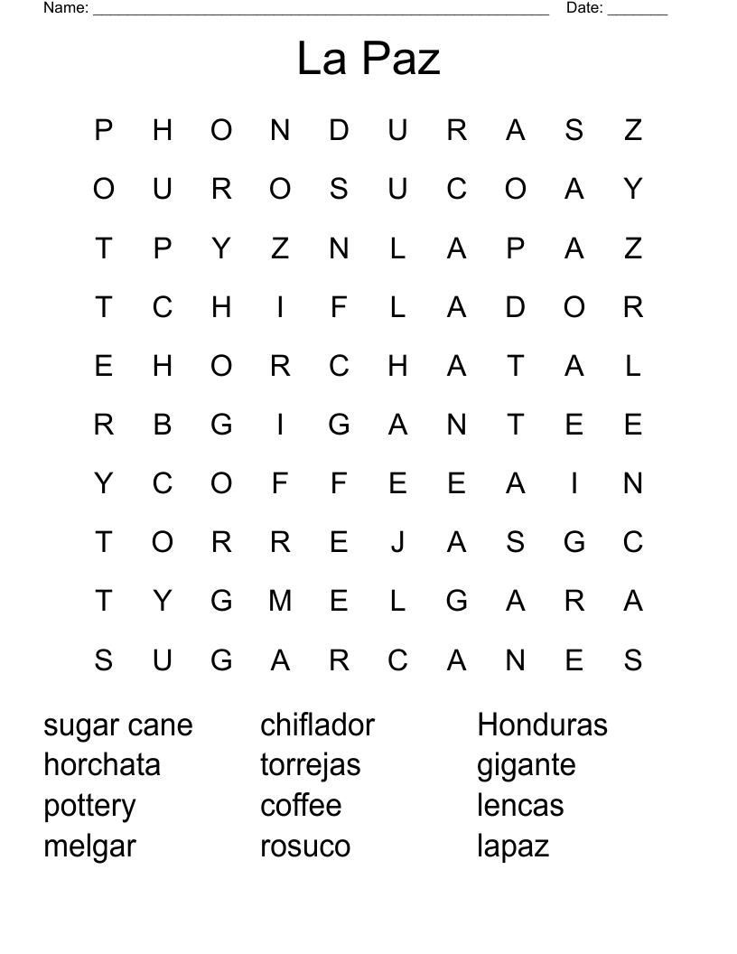 La Paz Word Search