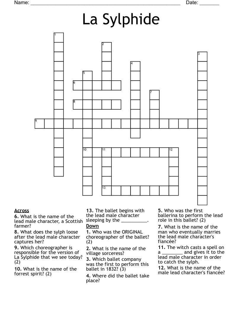 La Sylphide Crossword