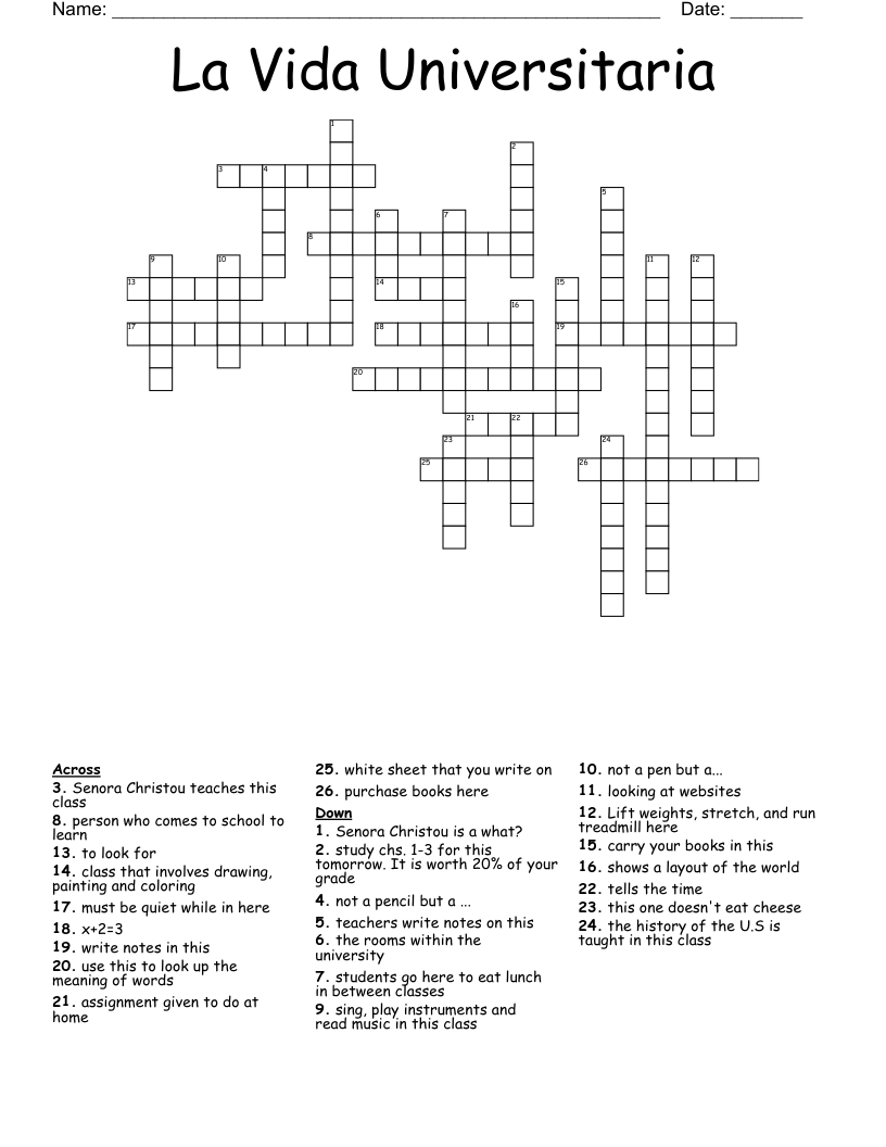 La Vida Universitaria Crossword