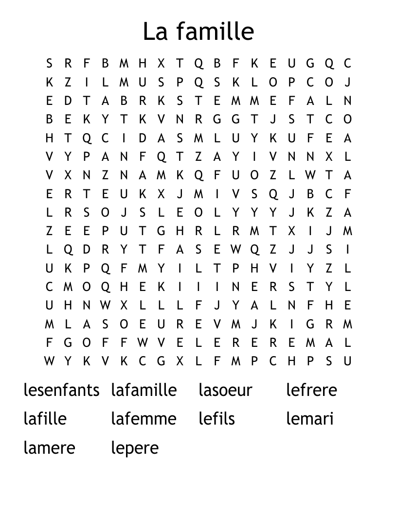 La famille Word Search