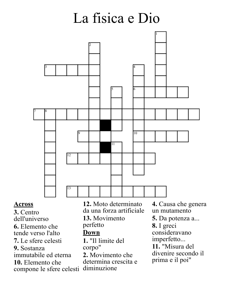 La fisica e Dio Crossword
