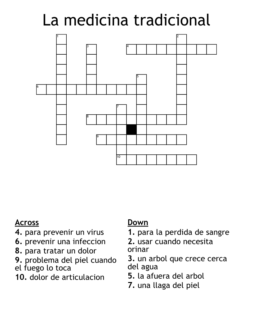 La medicina tradicional Crossword