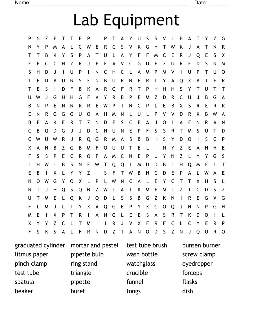 Lab Equipment Word Search - WordMint