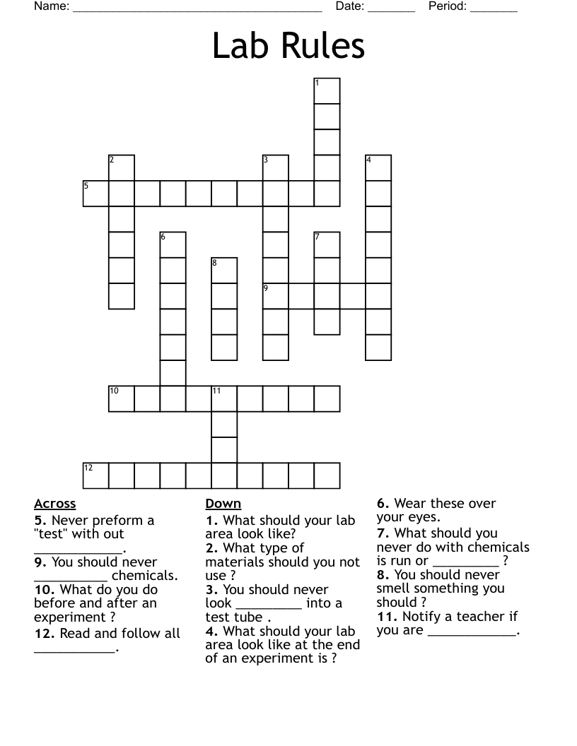 Lab Rules Crossword WordMint
