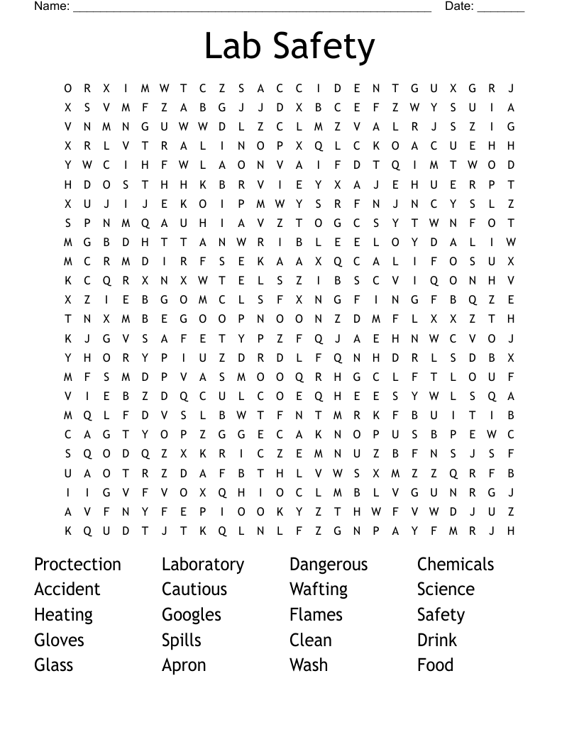 Lab Safety Word Search WordMint
