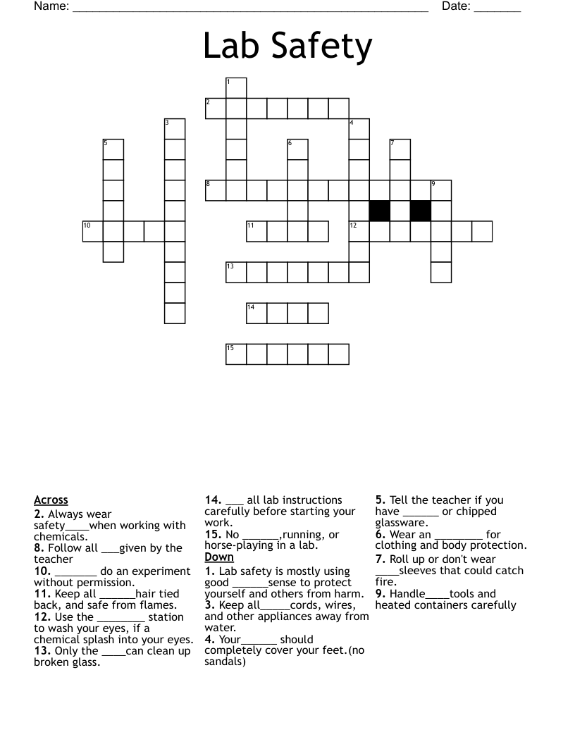 Lab Safety Crossword WordMint